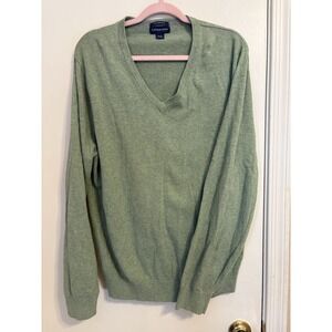 Lands' End Supima Cotton V-Neck Pullover Sweater Green L/T 42-44 Long Sleeve